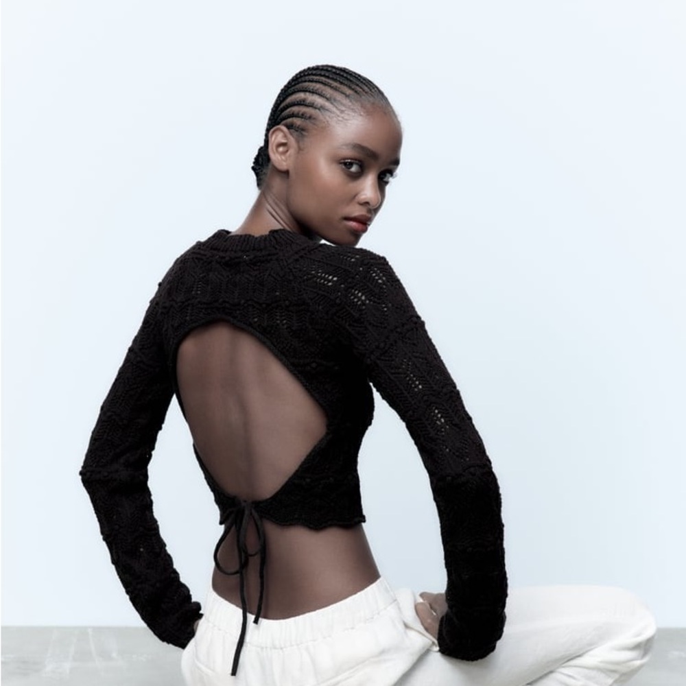 Zara open back knit sweater lace up / tie back